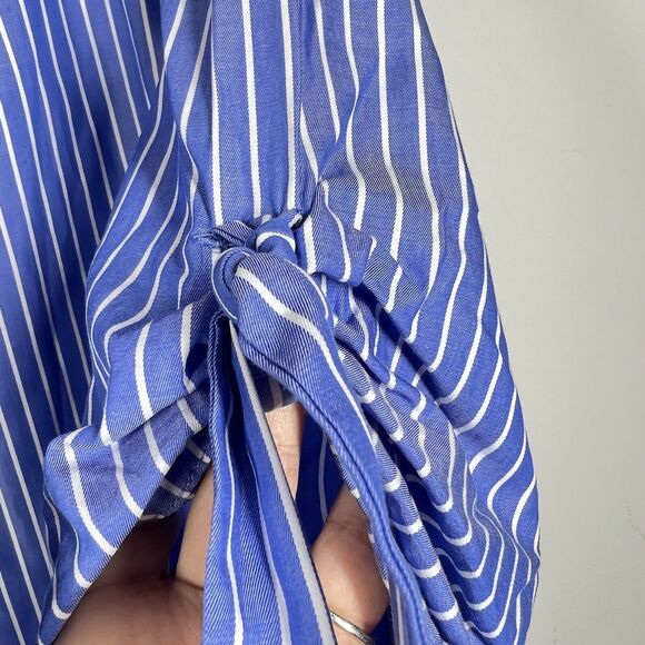 J. McLaughlin Natasha Blue White Striped Off Shoulder 100% Cotton Top Size Small - Picture 4 of 9
